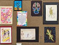 Paintings produced by group members for the March Theme of the Month - Aboriginal Art